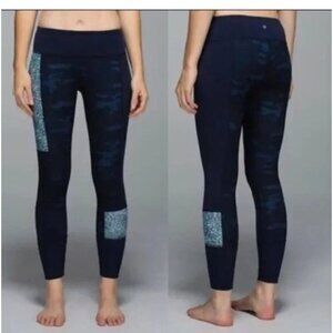 Lululemon women’s wonder under navy shashiko patchwork activewear leggings sz 6